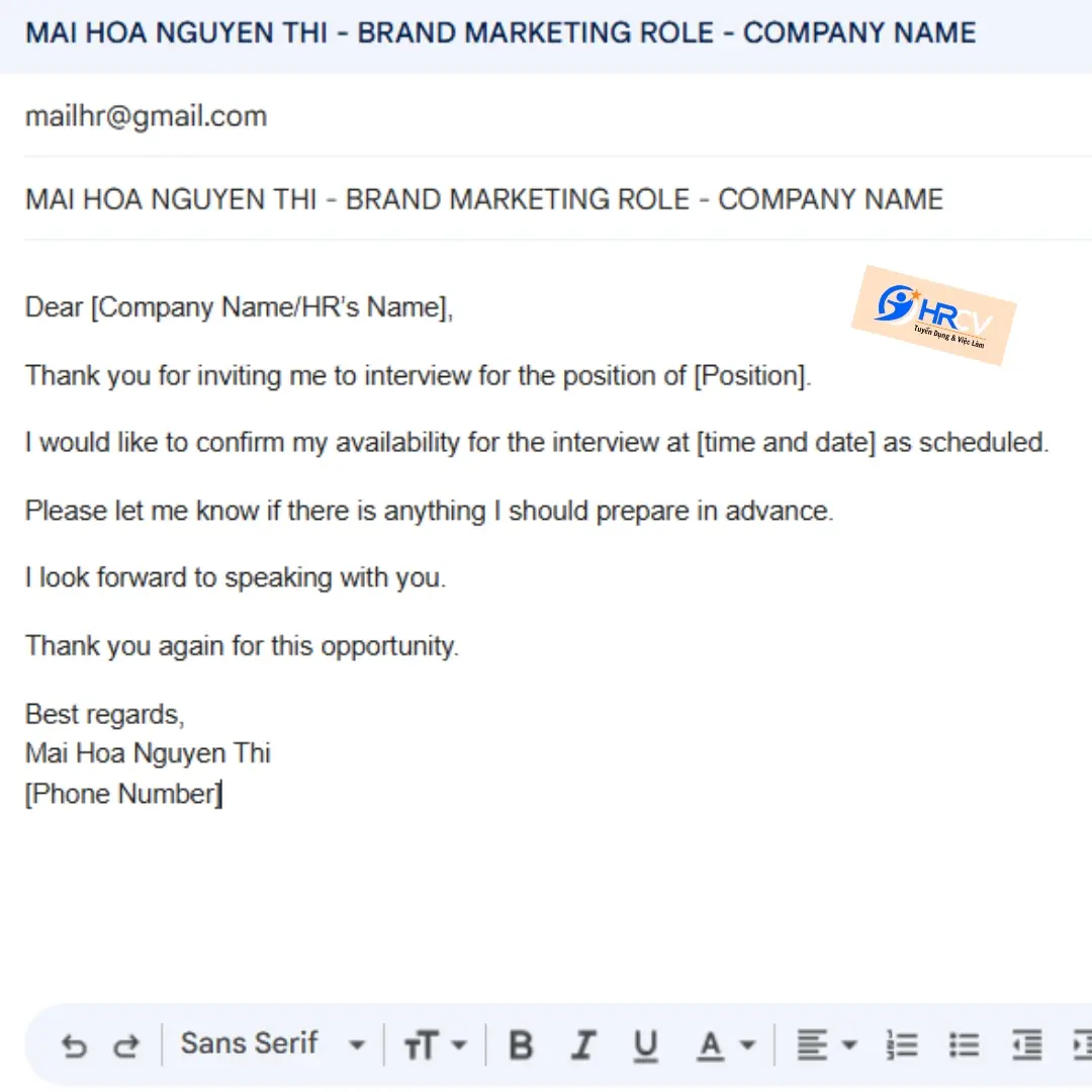 Mẫu Email Chấp Nhận Phỏng Vấn - Tiếng Anh Mẫu Email Chấp Nhận Phỏng Vấn - Tiếng Anh