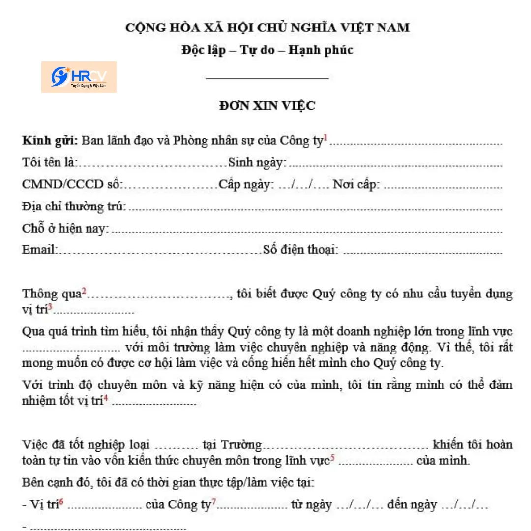 Mẫu đơn xin việc tham khảo trên HRCV