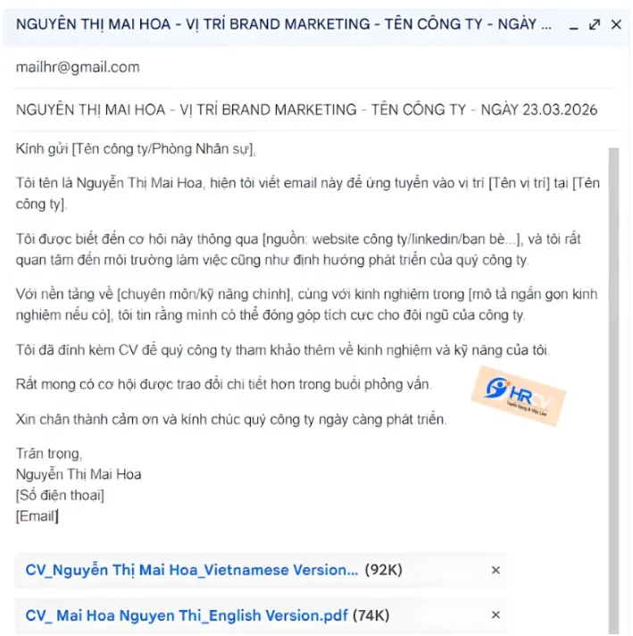 Mẫu Email Xin Việc Tham Khảo