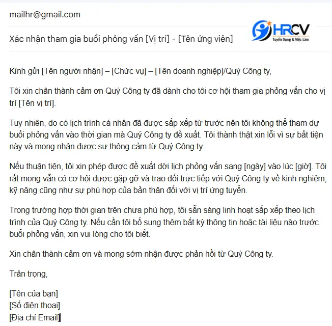 Mẫu Đề Xuất Dời Lịch Phỏng Vấn - Tiếng Việt Mẫu Đề Xuất Dời Lịch Phỏng Vấn - Tiếng Việt