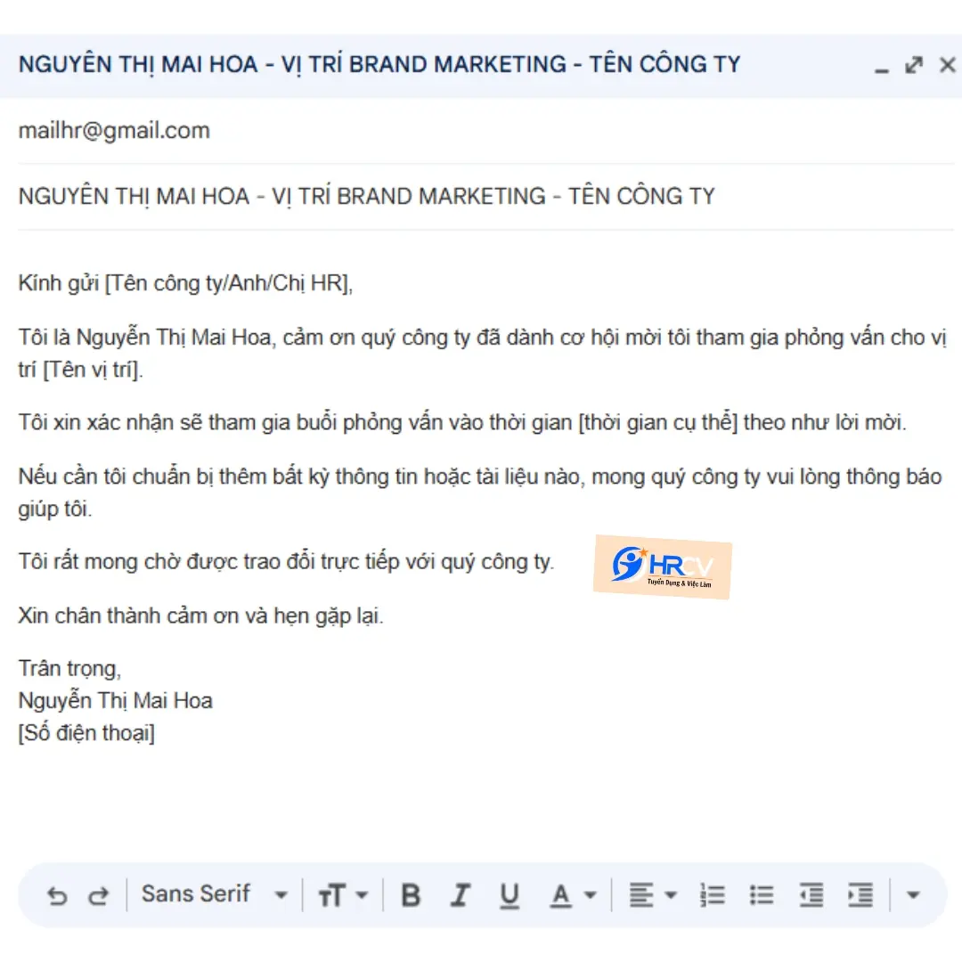 Mẫu Email Chấp Nhận Phỏng Vấn - Tiếng Việt Mẫu Email Chấp Nhận Phỏng Vấn - Tiếng Việt