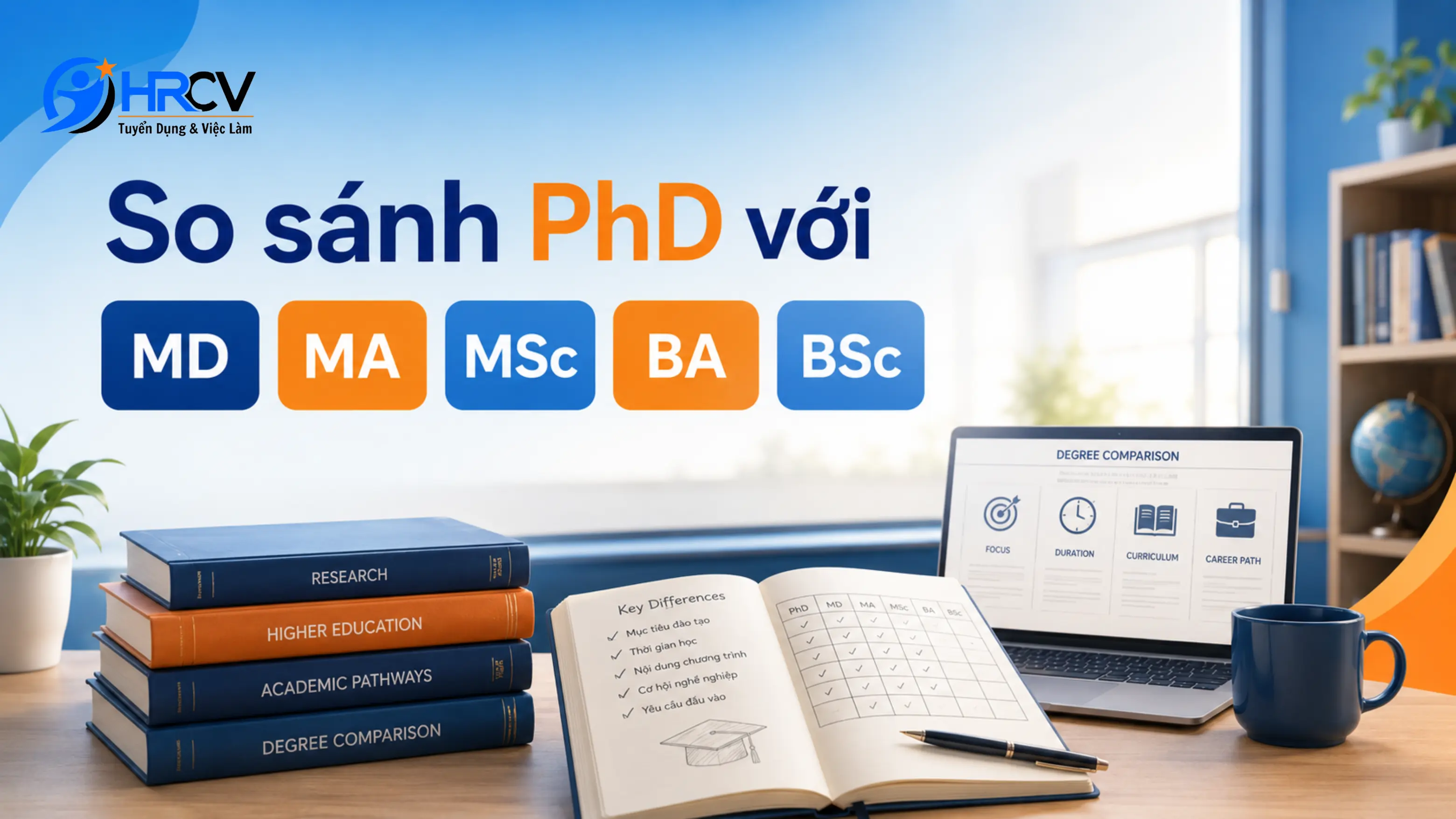 So sánh PhD, MD, MA, MSc, BA, BSc
