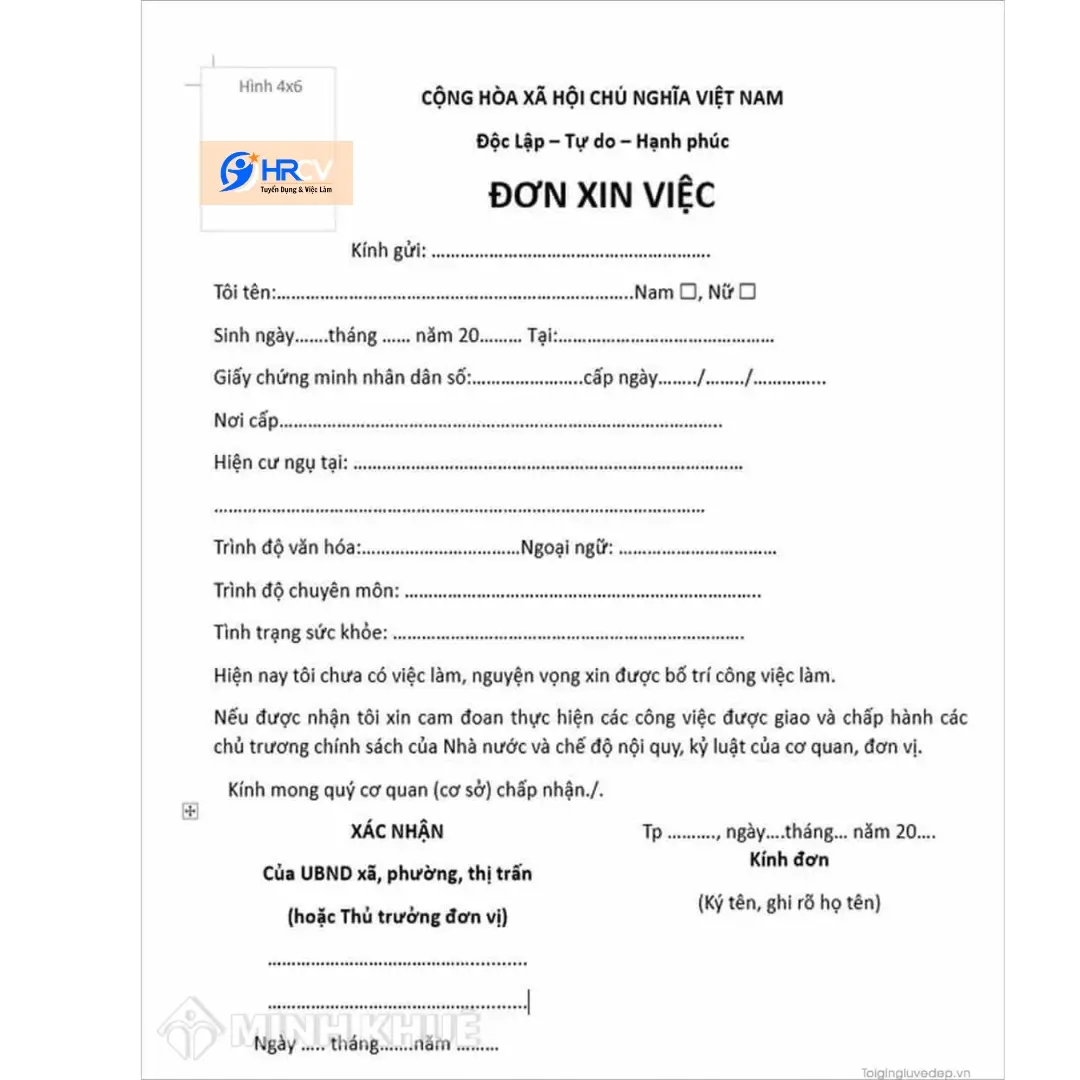 Mẫu Đơn Xin Việc Ngắn Gọn