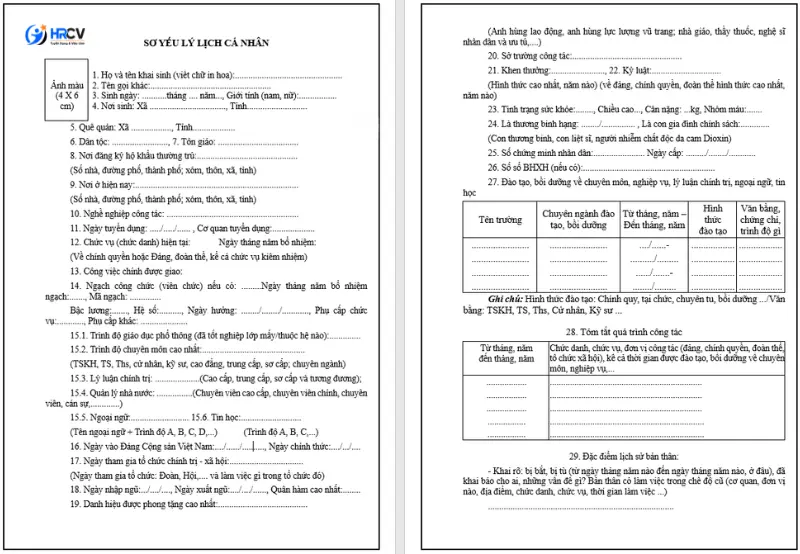Bản Khai Lý Lịch Tự Thuật theo Nghị định (Phần 1)