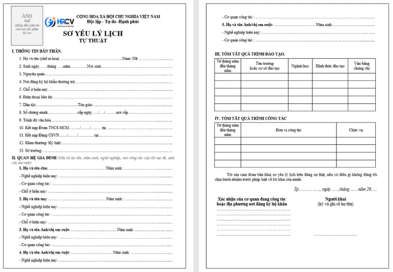 Bản Khai Lý Lịch Tự Thuật Được Sử Dụng Phổ Biến